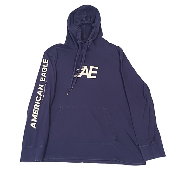 American Eagle Outfitters Other - American Eagle Mens Navy Blue Super Soft Logo Graphic Hoodie Sweatshirt Large
